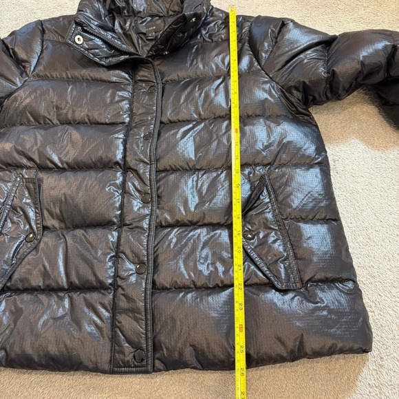 J.Crew Black Shiny Puffer Jacket Quilted Collar Snap Button Closure XL - Picture 7 of 16